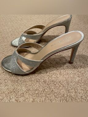 Stuart Weitzman Silver Glitter Slide Sandals size 8.5